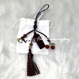 Coach Cherry Heritage Leather Bag Charm In Brass/Merlot CCD25 NWT + Dust Bag